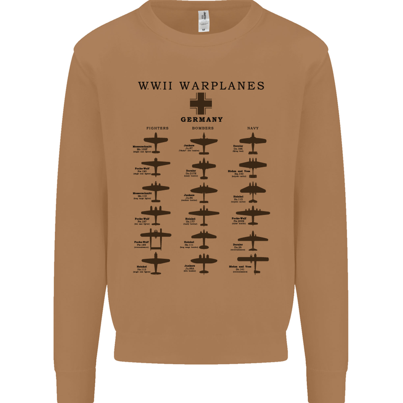 German War Planes WWII Fighters Aircraft Mens Sweatshirt Jumper Caramel Latte