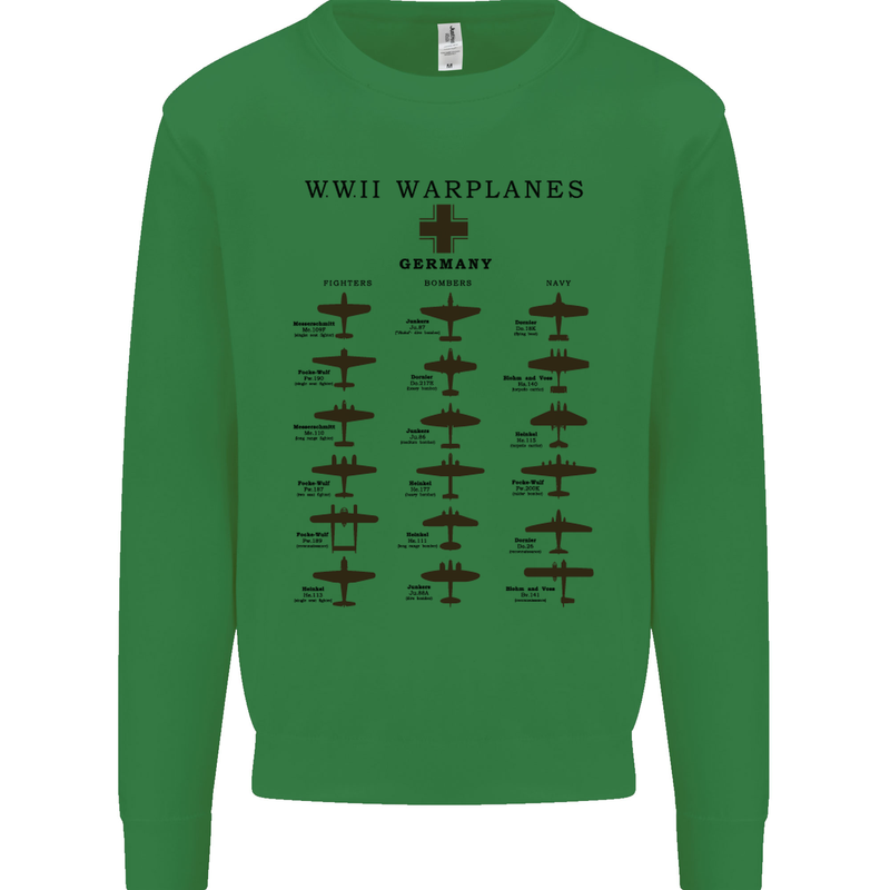 German War Planes WWII Fighters Aircraft Mens Sweatshirt Jumper Irish Green