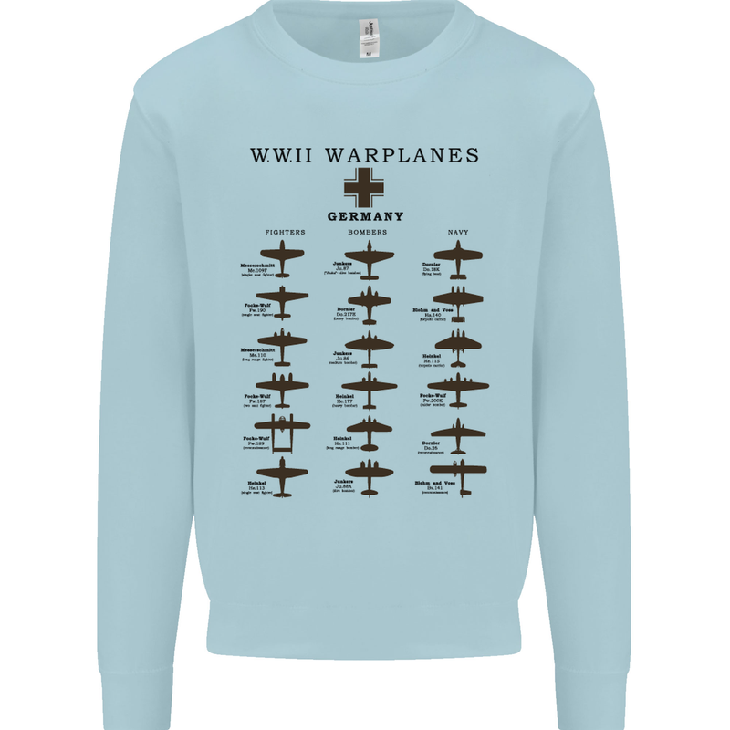 German War Planes WWII Fighters Aircraft Mens Sweatshirt Jumper Light Blue