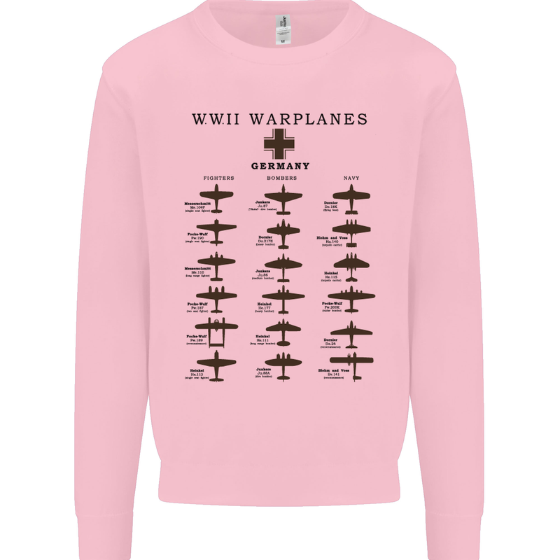 German War Planes WWII Fighters Aircraft Mens Sweatshirt Jumper Light Pink