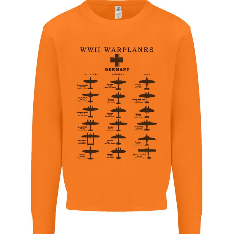 German War Planes WWII Fighters Aircraft Mens Sweatshirt Jumper Orange