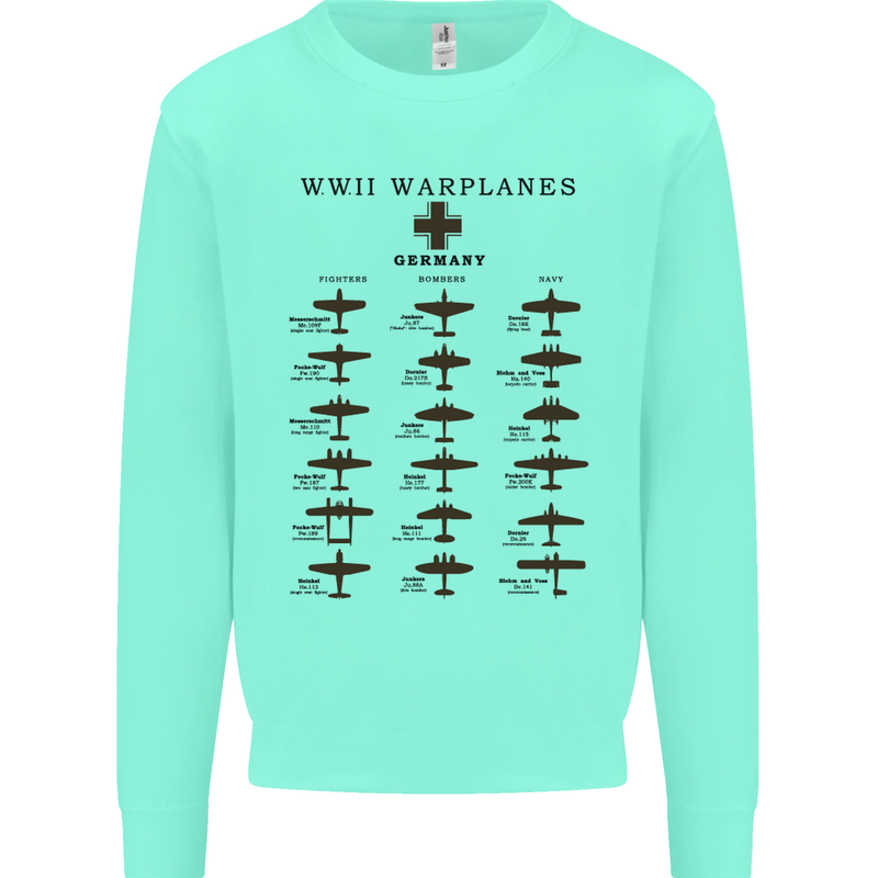 German War Planes WWII Fighters Aircraft Mens Sweatshirt Jumper Peppermint