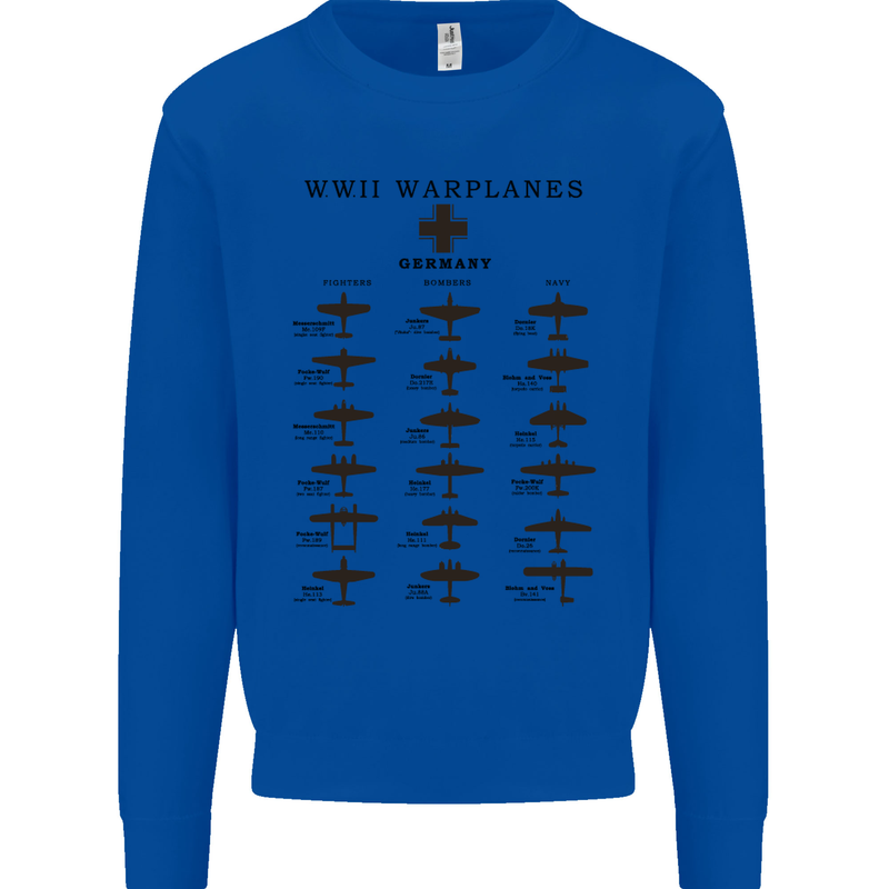 German War Planes WWII Fighters Aircraft Mens Sweatshirt Jumper Royal Blue