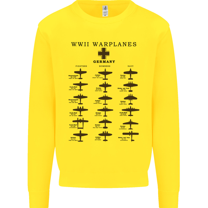German War Planes WWII Fighters Aircraft Mens Sweatshirt Jumper Yellow