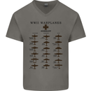German War Planes WWII Fighters Aircraft Mens V-Neck Cotton T-Shirt Charcoal
