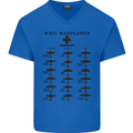 German War Planes WWII Fighters Aircraft Mens V-Neck Cotton T-Shirt Royal Blue