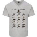 German War Planes WWII Fighters Aircraft Mens V-Neck Cotton T-Shirt Sports Grey