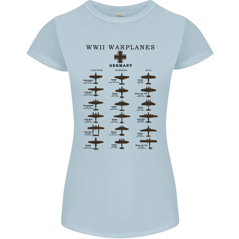 German War Planes WWII Fighters Aircraft Womens Petite Cut T-Shirt Light Blue