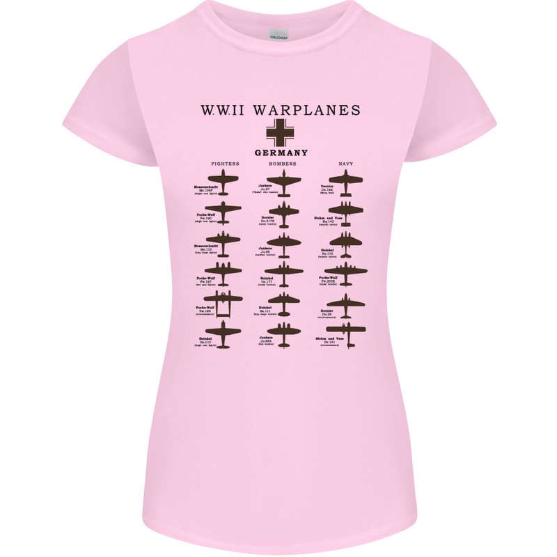 German War Planes WWII Fighters Aircraft Womens Petite Cut T-Shirt Light Pink