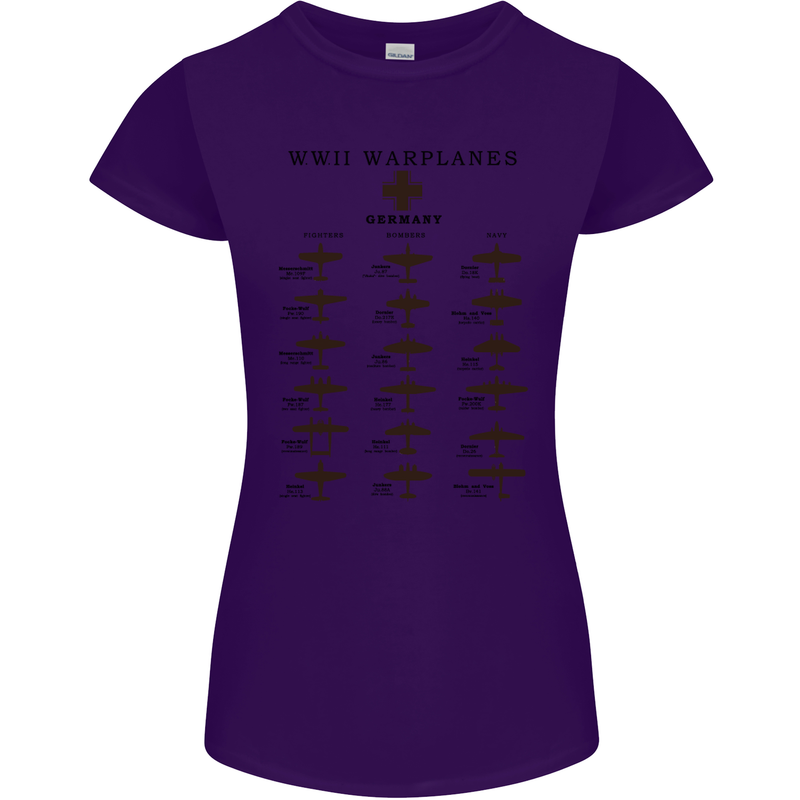 German War Planes WWII Fighters Aircraft Womens Petite Cut T-Shirt Purple