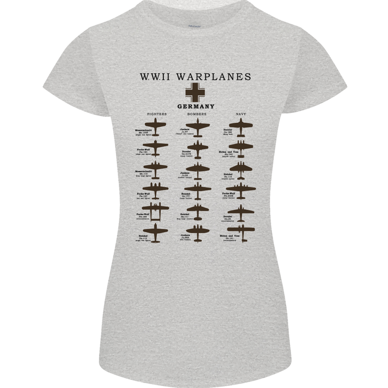 German War Planes WWII Fighters Aircraft Womens Petite Cut T-Shirt Sports Grey