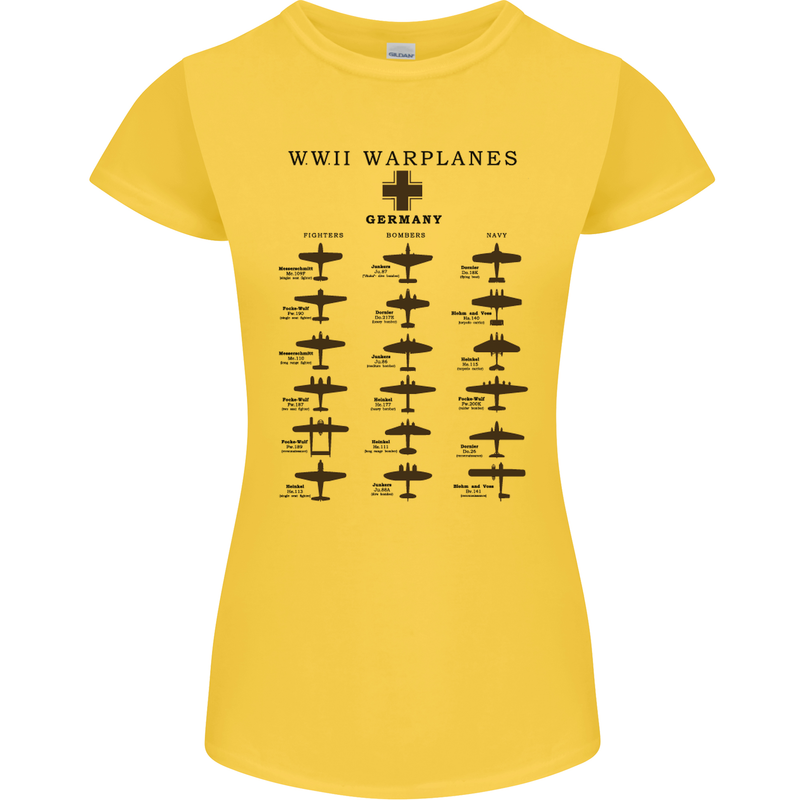 German War Planes WWII Fighters Aircraft Womens Petite Cut T-Shirt Yellow
