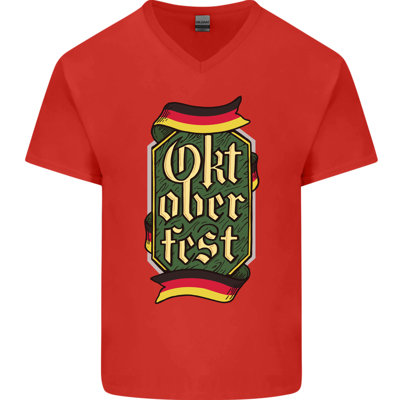Germany Octoberfest German Beer Alcohol Mens V-Neck Cotton T-Shirt Red