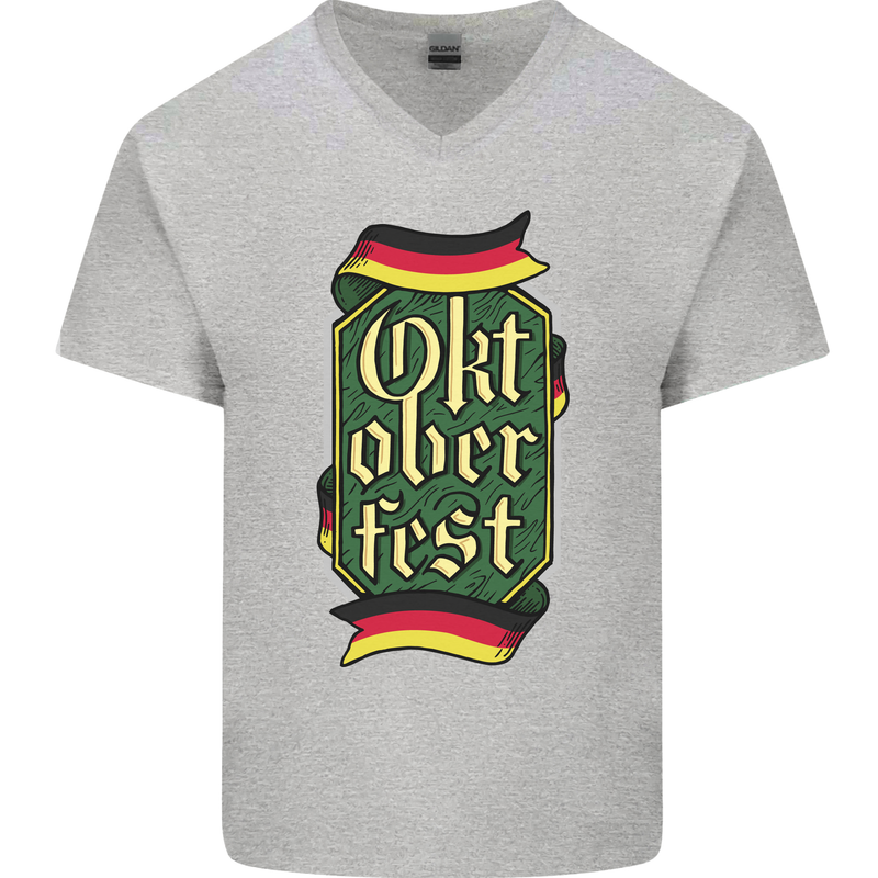 Germany Octoberfest German Beer Alcohol Mens V-Neck Cotton T-Shirt Sports Grey