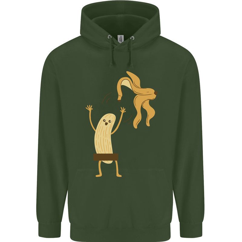 Get Naked Censored Banana Funny Childrens Kids Hoodie Forest Green