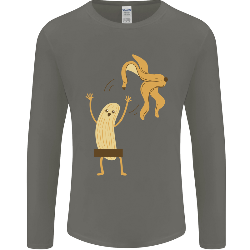 Get Naked Censored Banana Funny Mens Long Sleeve T-Shirt Charcoal