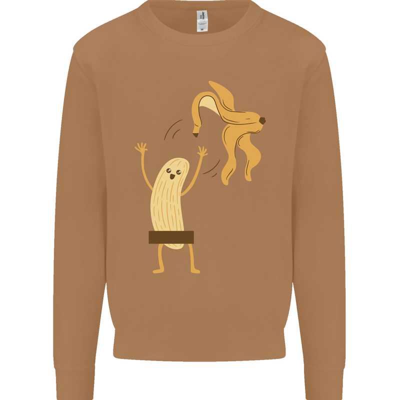 Get Naked Censored Banana Funny Mens Sweatshirt Jumper Caramel Latte