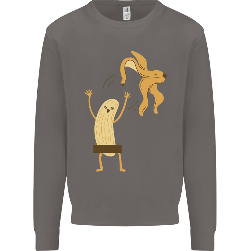 Get Naked Censored Banana Funny Mens Sweatshirt Jumper Charcoal