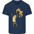 Get Naked Censored Banana Funny Mens V-Neck Cotton T-Shirt Navy Blue