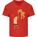 Get Naked Censored Banana Funny Mens V-Neck Cotton T-Shirt Red