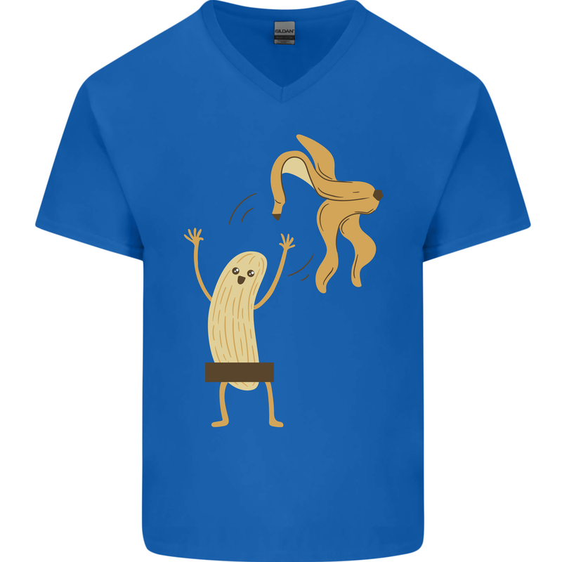 Get Naked Censored Banana Funny Mens V-Neck Cotton T-Shirt Royal Blue