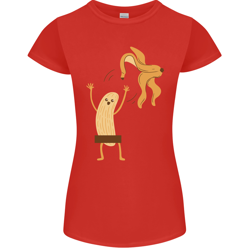 Get Naked Censored Banana Funny Womens Petite Cut T-Shirt Red