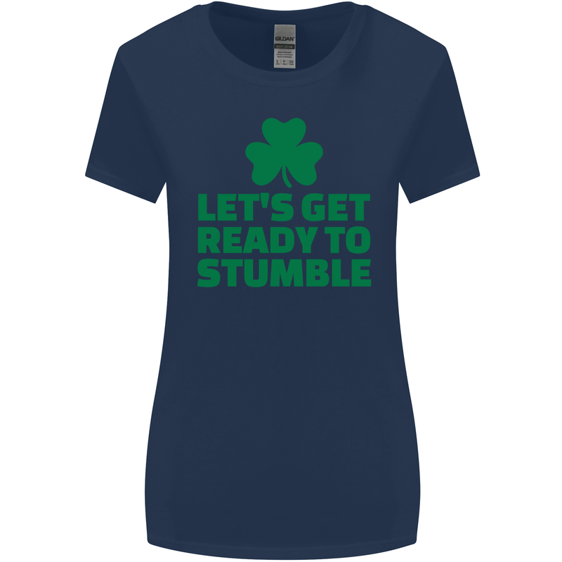 Get Ready to Stumble St. Patrick's Day Womens Wider Cut T-Shirt Navy Blue