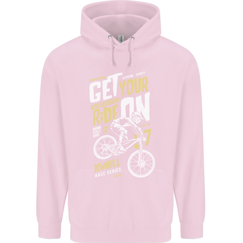 Get Your Ride on Downhill Mountain Biking Childrens Kids Hoodie Light Pink