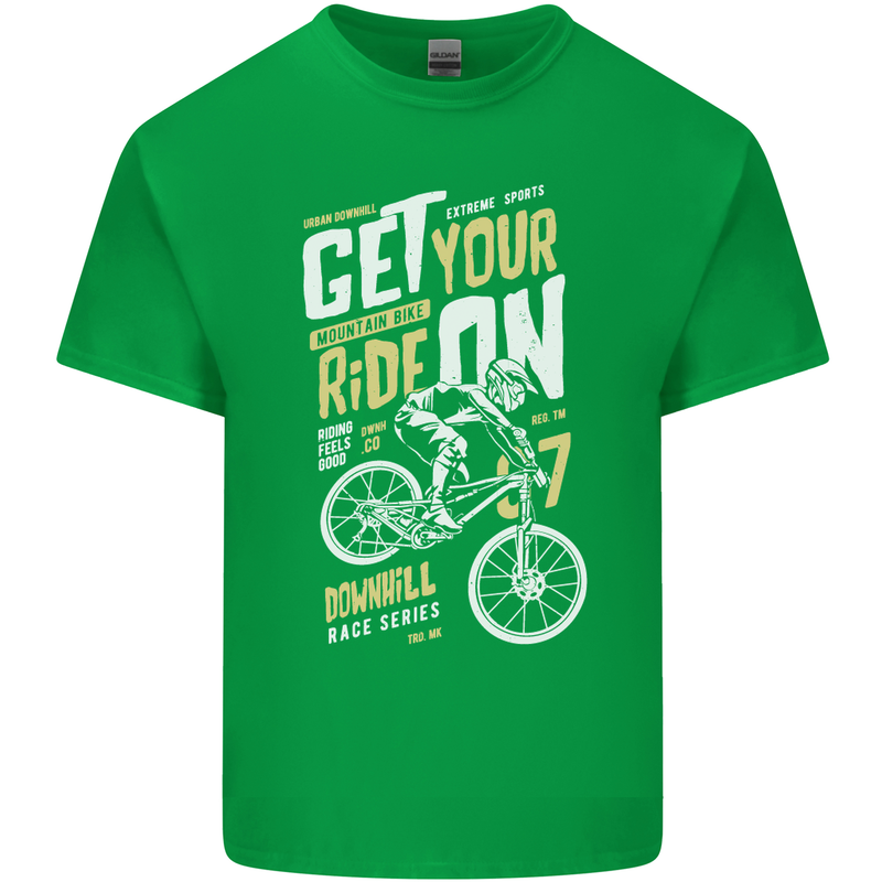 Get Your Ride on Downhill Mountain Biking Kids T-Shirt Childrens Irish Green