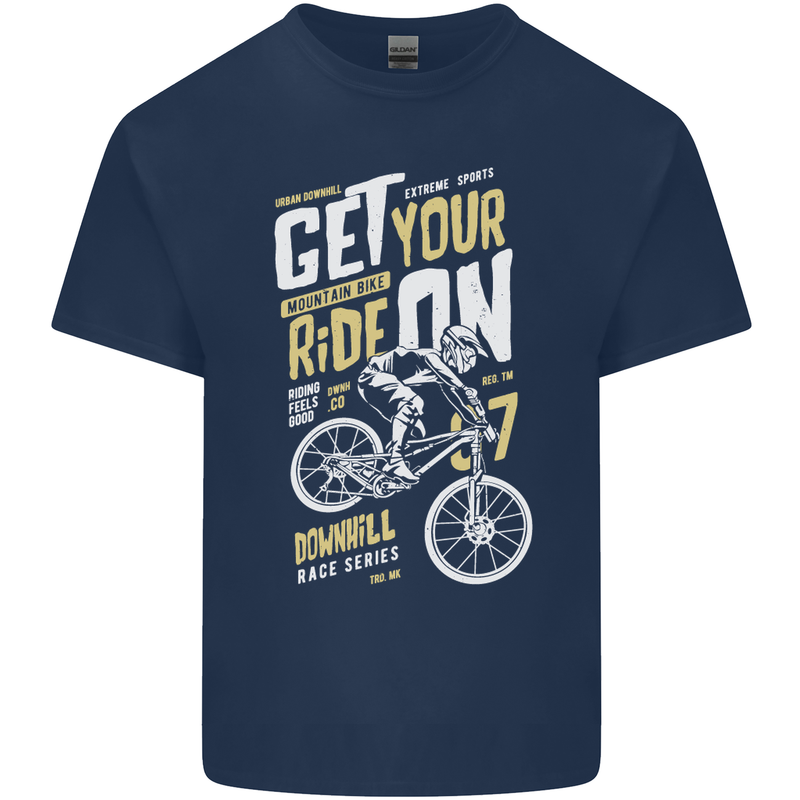 Get Your Ride on Downhill Mountain Biking Kids T-Shirt Childrens Navy Blue