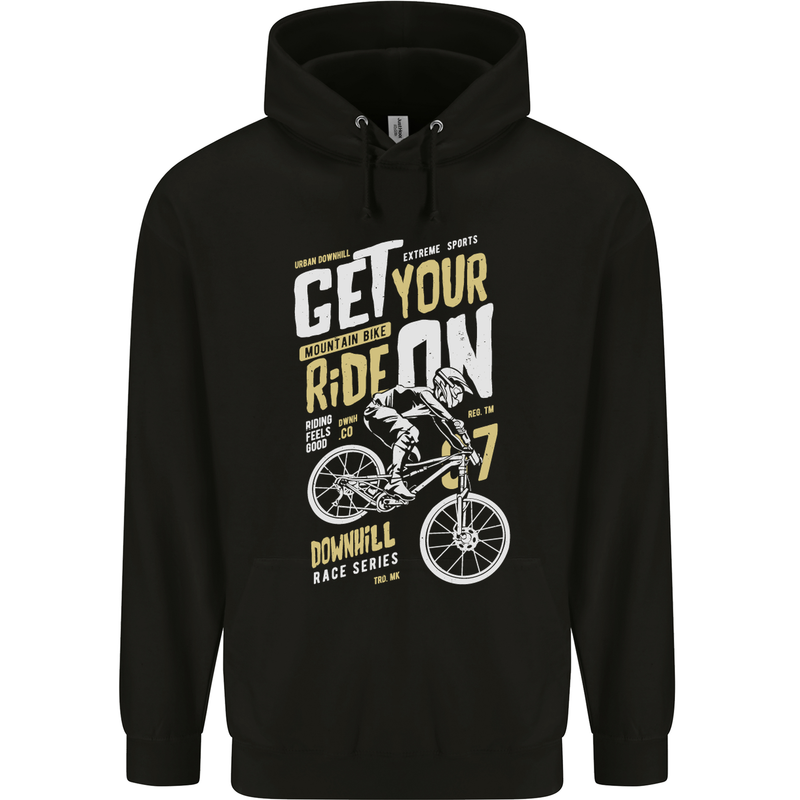 Get Your Ride on Downhill Mountain Biking Mens 80% Cotton Hoodie Black