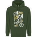 Get Your Ride on Downhill Mountain Biking Mens 80% Cotton Hoodie Forest Green