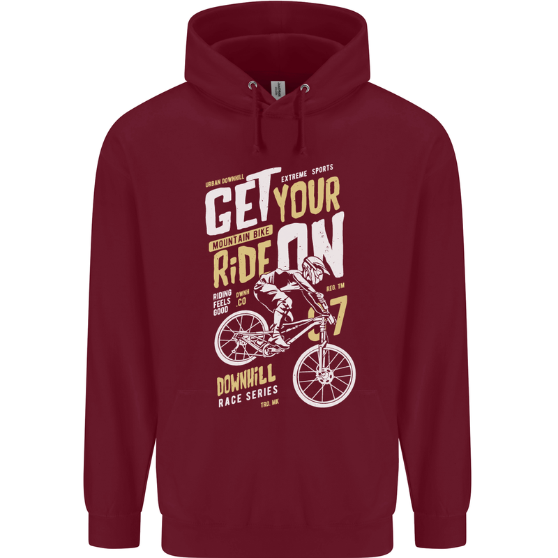 Get Your Ride on Downhill Mountain Biking Mens 80% Cotton Hoodie Maroon
