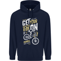 Get Your Ride on Downhill Mountain Biking Mens 80% Cotton Hoodie Navy Blue