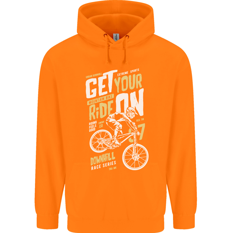 Get Your Ride on Downhill Mountain Biking Mens 80% Cotton Hoodie Orange