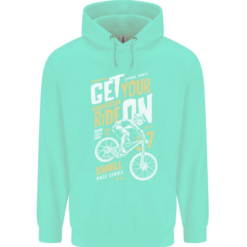 Get Your Ride on Downhill Mountain Biking Mens 80% Cotton Hoodie Peppermint