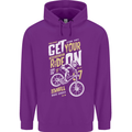 Get Your Ride on Downhill Mountain Biking Mens 80% Cotton Hoodie Purple