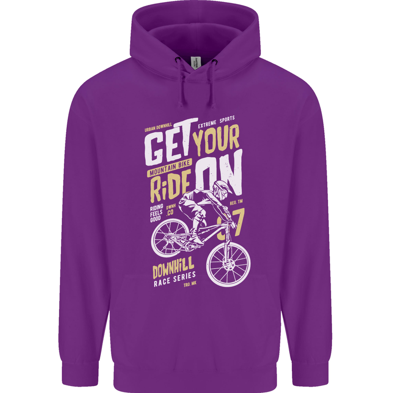 Get Your Ride on Downhill Mountain Biking Mens 80% Cotton Hoodie Purple
