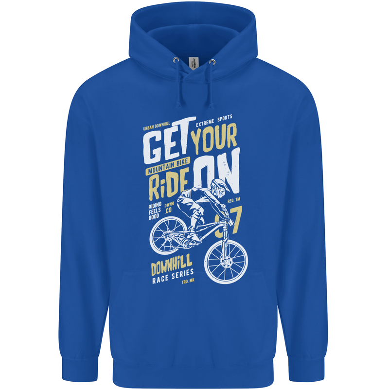Get Your Ride on Downhill Mountain Biking Mens 80% Cotton Hoodie Royal Blue