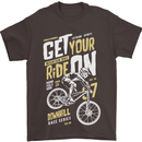 Get Your Ride on Downhill Mountain Biking Mens T-Shirt Cotton Gildan Dark Chocolate
