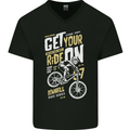 Get Your Ride on Downhill Mountain Biking Mens V-Neck Cotton T-Shirt Black
