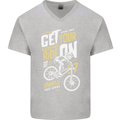 Get Your Ride on Downhill Mountain Biking Mens V-Neck Cotton T-Shirt Sports Grey