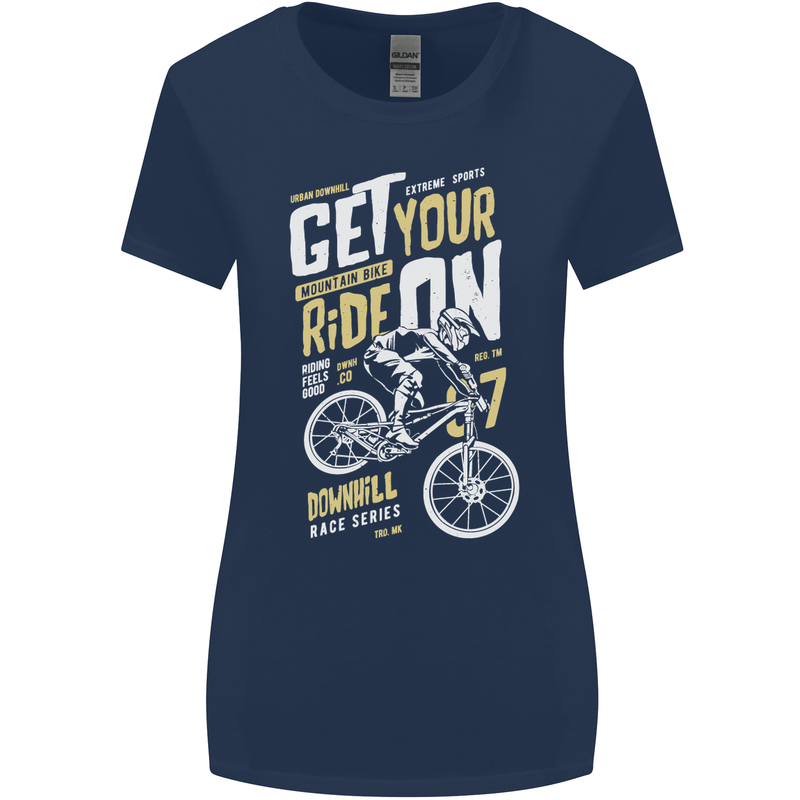 Get Your Ride on Downhill Mountain Biking Womens Wider Cut T-Shirt Navy Blue