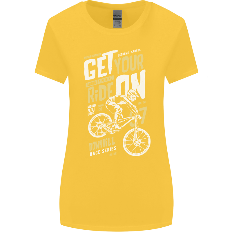 Get Your Ride on Downhill Mountain Biking Womens Wider Cut T-Shirt Yellow