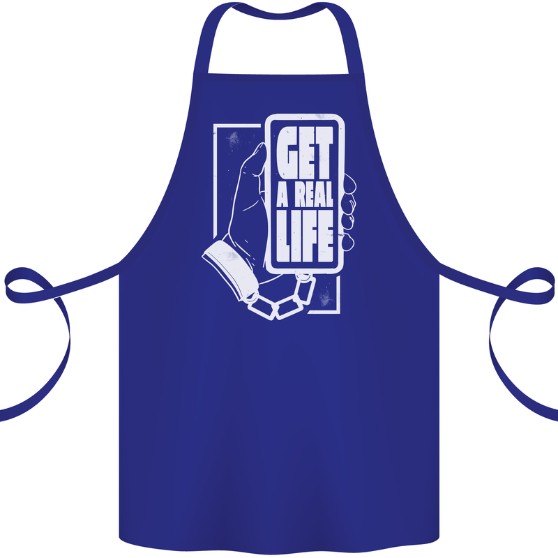 Get a Real Life Antisocial Phone Addict Cotton Apron 100% Organic Royal Blue