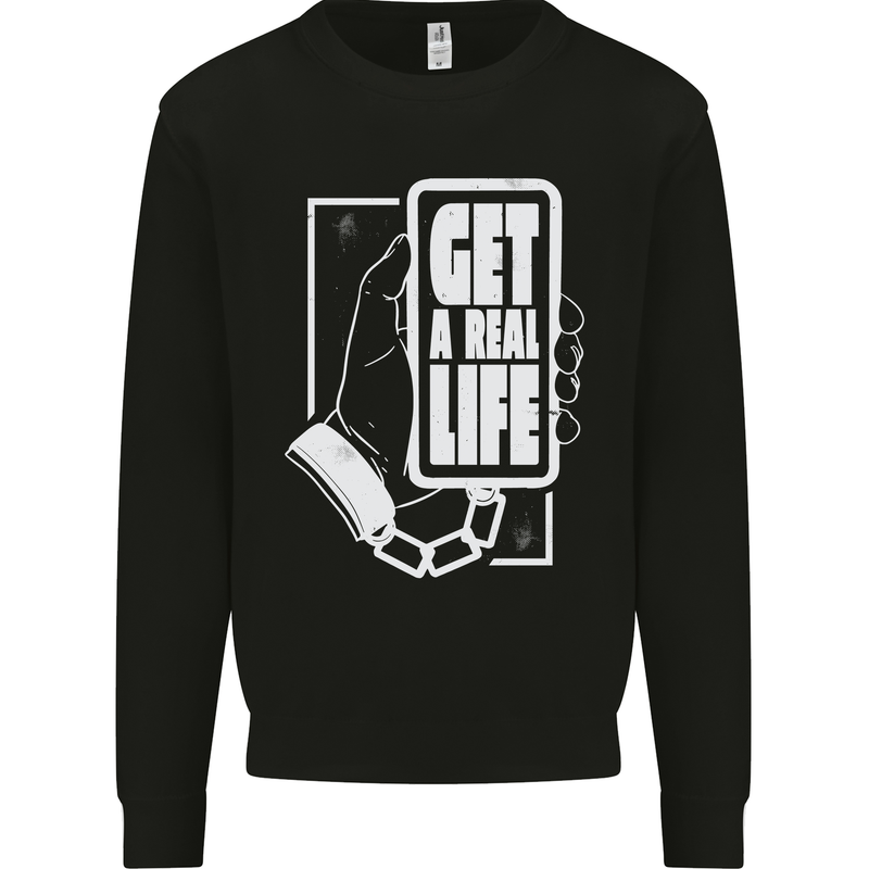 Get a Real Life Antisocial Phone Addict Kids Sweatshirt Jumper Black
