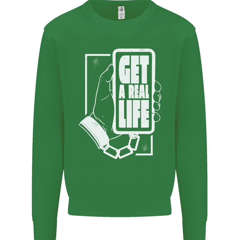 Get a Real Life Antisocial Phone Addict Kids Sweatshirt Jumper Irish Green