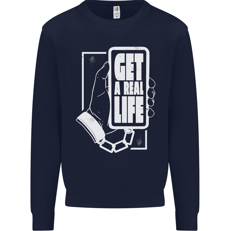 Get a Real Life Antisocial Phone Addict Kids Sweatshirt Jumper Navy Blue
