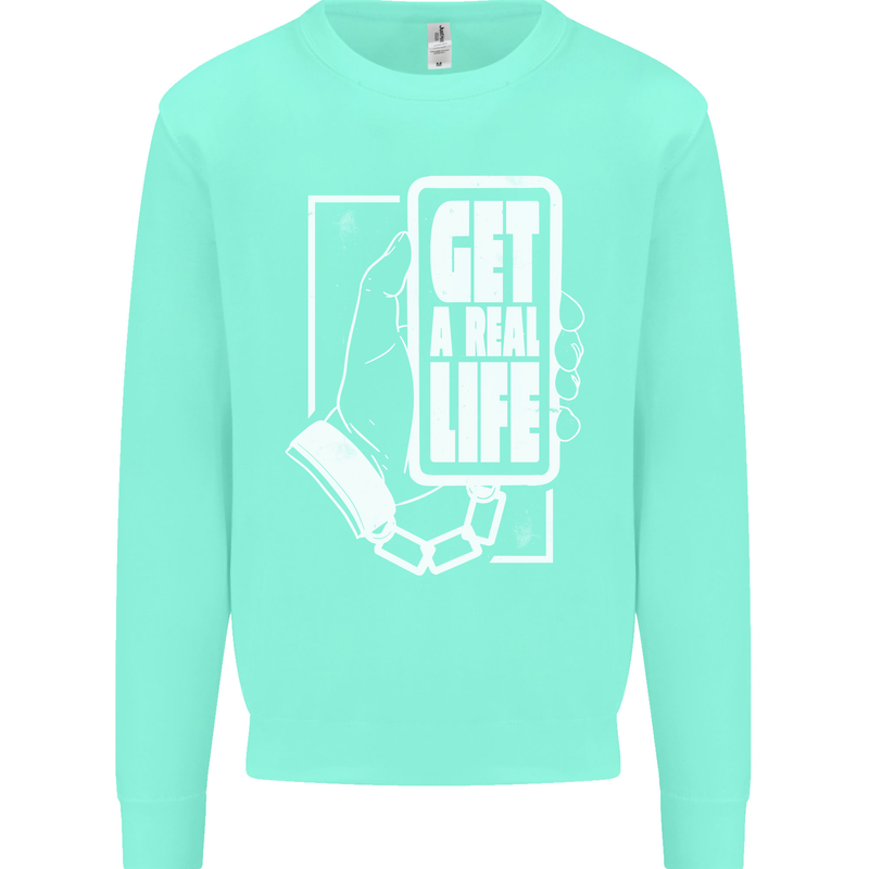 Get a Real Life Antisocial Phone Addict Kids Sweatshirt Jumper Peppermint