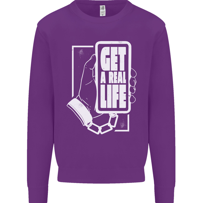 Get a Real Life Antisocial Phone Addict Kids Sweatshirt Jumper Purple